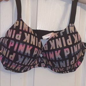 PINK black bra with pink pattern